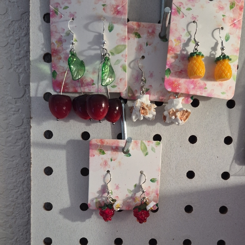 4 - Fruit Themed Dangle Earrings Set Perfect Gift For Anyone In Grocery Retail.